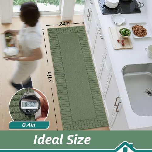 BEQHAUSE Kitchen Rugs 24"x71", Non Slip Washable Kitchen Floor Mat, Green - Image 2