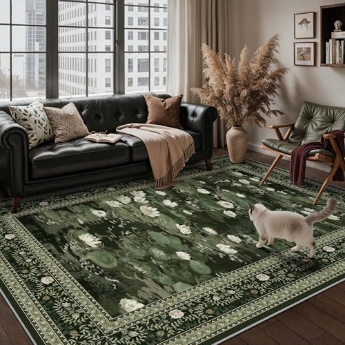 PureCozy Green Area Rug 6x9 Living Room Vintage Floral Non-Slip Carpet - Image 2