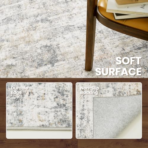 4x6 Grey Beige Washable Area Rug for Living Room, Vintage Print - Image 4