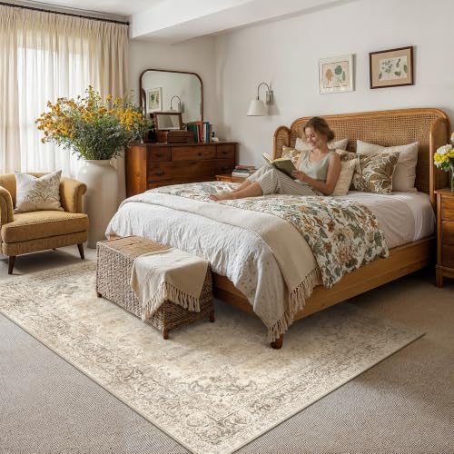 8x10 Taupe Washable Area Rug Non Slip Vintage Carpet - Image 3