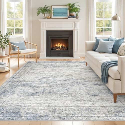 5x7 Area Rugs for Living Room,Large Washable Rug,Blue by Restydon