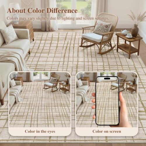 UERMEI 9x12 Area Rug Living Room Rugs Washable Neutral Green Brown Carpet - Image 3