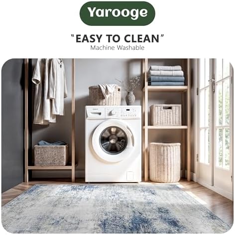 6x9 Area Rugs, Abstract Modern Ultra Soft Washable Rug, Non Slip Carpet with Rubber Back Stain Resistance Rugs for Living Room, Bedroom, Dining Room Decor(Blue & White) - Image 6