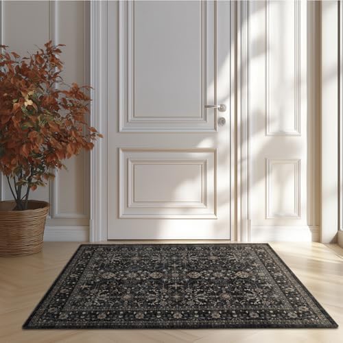 Ruaruarug Washable Small Area Rug 2×3 for Entryway, Ultra Soft, Black Grey by Ruaruarug