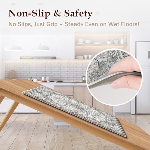 Boho Kitchen Mats for Floor 2PC Anti Fatigue Kitchen Rugs, Beige Grey - Image 4