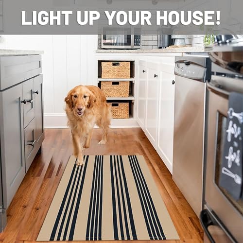 IOHOUZE 2.3x3.6 Striped Outdoor Doormat, Washable Front Door Rug, Black Tan - Image 4