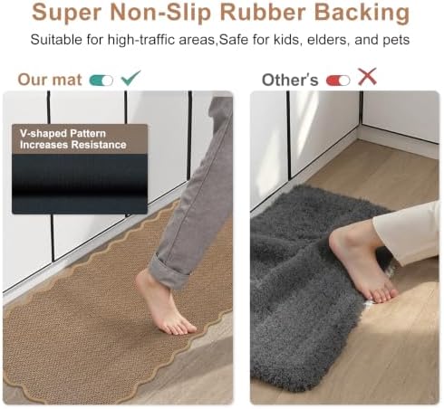 KIMODE Kitchen Rugs and Mats Set of 2 Scalloped Kitchen Mats for Floor - Image 3