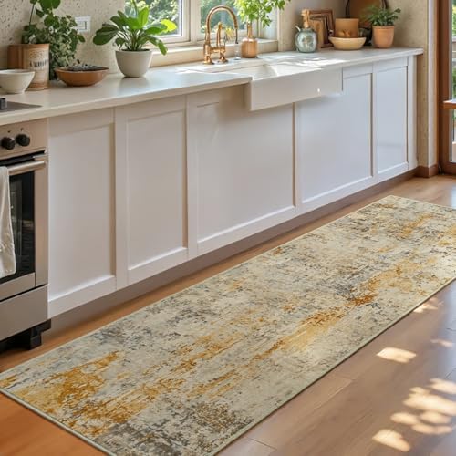 Runner Rug for Kitchen Beige Hallways Runner Rug Non Slip 2'6''x8' Washable Long Runner Rugs with Rubber Backing Soft Abstract Carpet Runner for Entryway, Kitchen, Bedroom, Bathroom - Image 2