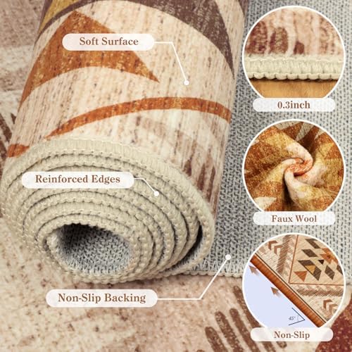 2x10Ft Boho Hallway Runner Rugs Non Slip, Light Brown Washable Kitchen Rug Runners, Soft Low Pile Geometric Moroccan Farmhouse Entryway Floor Carpet for Bedroom Home Decor - Image 6