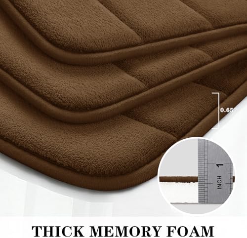 BYSURE Brown Memory Foam Bathroom Rug Set 3 Piece, Non Slip Extra Soft Absorbent Bath Mats, Machine Washable & Dry Toilet Mat Sets for Bathroom Floor - Image 5