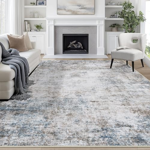 9x12 Area Rugs for Living Room Washable Bedroom Dining Room Brown Blue by Aelenmu