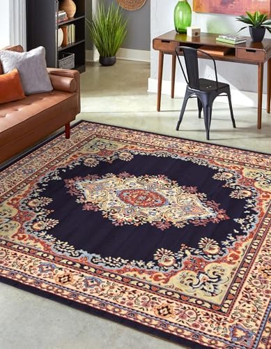 Unique Loom Reza Collection Traditional Persian Style Area Rug, 8' 0" x 8' 0", Navy Blue/Ivory by UniqueLoom