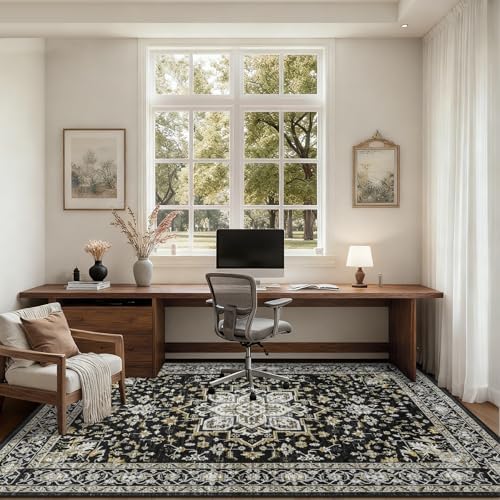 10x12 Area Rugs Living Room: Washable Rug for Bedroom Black Gold - Image 5