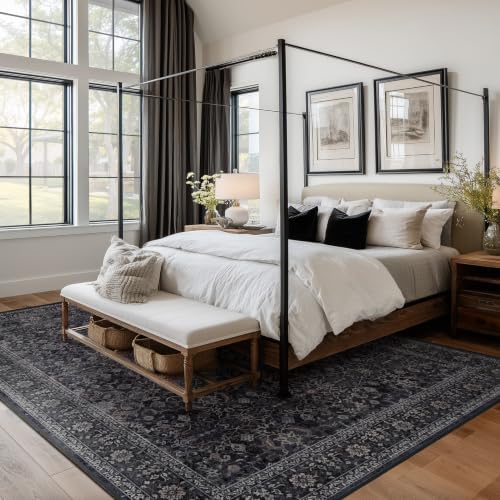 Dark 7x10 Rugs for Living Room, Vintage Farmhouse Area Rug for Bedroom Dining Room, Low Pile Thin Washable Non Slip Room Carpet Rug for Home Office Family Room Guest Room - Image 4