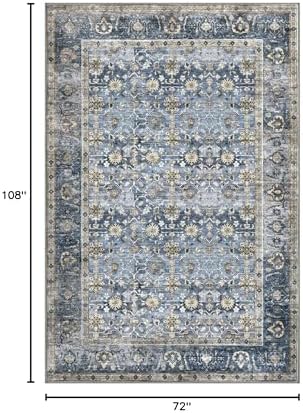 KUTA Vintage Floral 6x9 Area Rugs Blue Grey Beige Washable Rugs - Image 2