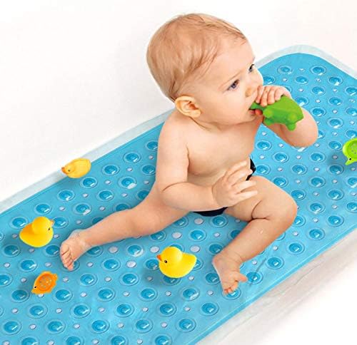 Upgrade Baby Bath Mat Non Slip Extra Long Bathtub Mat for Kids 40 X 16 Inch - Eco Friendly Bath Tub Mat with 200 Big Suction Cups,Machine Washable Shower Mat,Blue by SHEEPPING