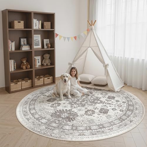 zesthome 9ft Round Rug,Large Circle Rug for Dining Room Table,Brown - Image 4