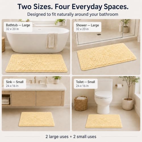 Bathroom Rugs Sets 2 Piece Plush Chenille Bath Rugs Non-Slip Bath Mats Absorbent Shaggy Rugs,Bathtub Mat,Bathroom Mats,Washable Bathroom Carpet for Tub, Shower,Washroom-32x20 + 24x16 Light Cream - Image 4