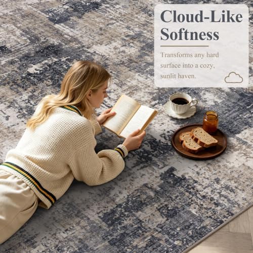Sasttie 10x14 Washable Area Rug, Modern Abstract Large Carpet, Black & Beige - Image 3