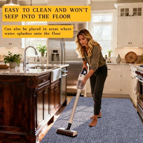 2x8 ft Outdoor Runner Rug, Non-Slip Indoor Outdoor Carpet Runner with TPR Backing, Waterproof Mat for Hallway, Kitchen, Patio, Garage, Deck, Entryway, Grey Fine Stripes - Image 4