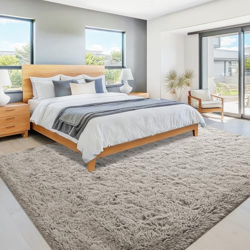 8x10 Area Rugs for Living Room: Fluffy Shag Soft Washable Rug Large Fuzzy Plush Indoor Carpet for Bedroom Nursery Playroom Kids Girls Boys Room (Grey Camel, 8'x10') - Image 6