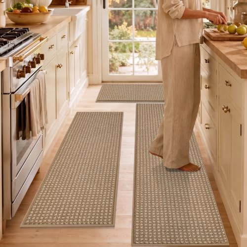 hicorfe Waffle Kitchen Runner Rugs Set of 3,Non Slip Kitchen Mats for Floor by Hicorfe