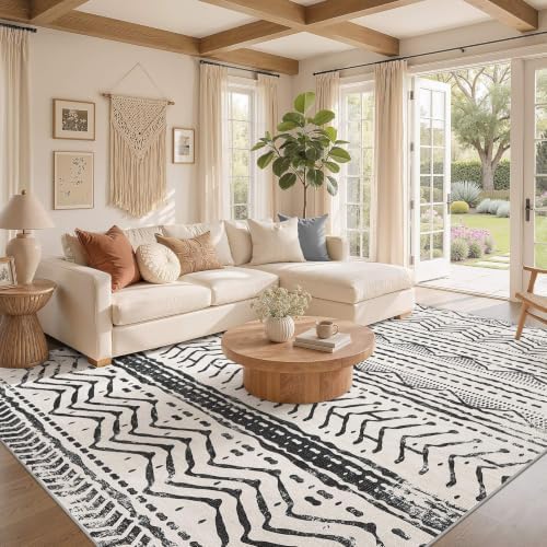 Nakagishi Black Rug Living Room Rugs: 10x14 Machine Washable Boho Large Neutral Modern Soft Moroccan Stain Resistant Indoor Floor Non Slip Accent Carpet for Bedroom Nursery Kids Playroom Office - Image 2