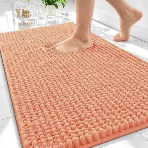 OLANLY Thick Chenille Bathroom Rugs 30x20, Soft Absorbent Bath Mat, Peach by OLANLY
