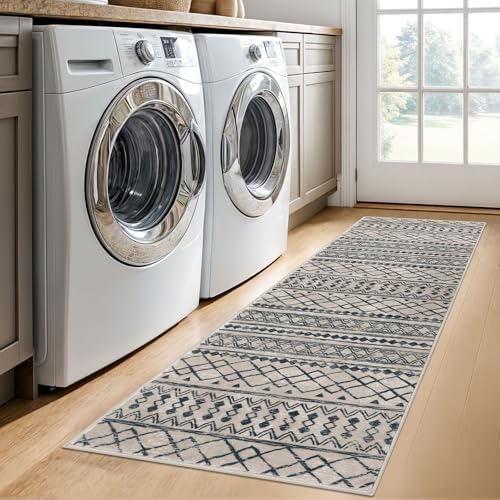 KUTA Washable Hallway Runner Rug 2x6 Vintage Boho Light Brown Black - Image 3