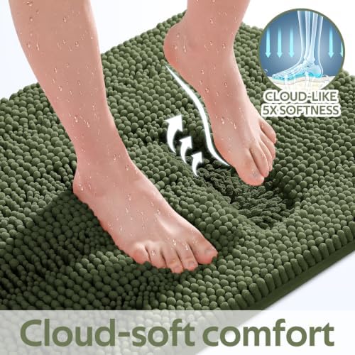 Christmas Striped Olive Green Bathroom Rug Mat Set 2 piece 32"x20"+24"x17" Ultra Soft, Non Slip Chenille Bath Rugs, Absorbent Plush Shaggy Bath Mats for Bathroom, Bedroom, Kitchen, Shower, Tub - Image 4