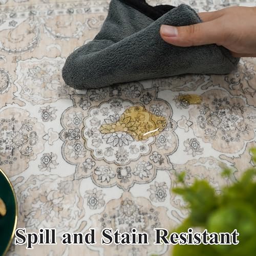 RUUGME Hallway 2'6x12 Runner Rug: Vintage Washable Kitchen Rugs Non-Slip Low Pile Carpet for Entryway Soft Thin Stain Resistant Floor Decor Mat for Bathroom Living Room Bedroom(Beige/Cream,2'6"x12') - Image 5