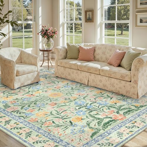 Lahome Green 8x10 Playroom Bedroom Rug, 8x10 Boho Cottage Core Rug - Image 4
