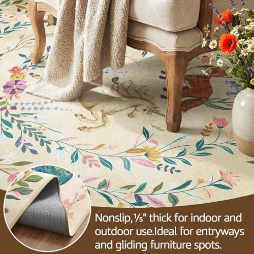 jinchan 5x7 Kids Rug Washable Unicorn Nursery Rug Cute Girls Bedroom, Cream - Image 6