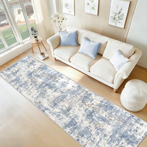 XLUEZ 2.6x8 Runner Rug for Hallway, Washable Modern Abstract Runner Rugs Neutral Soft Non Slip Kids Rug Stain Resistant Indoor Runners for Entryway Bedroom Kitchen Laundry Room(Blue, 2'6''x8') - Image 4