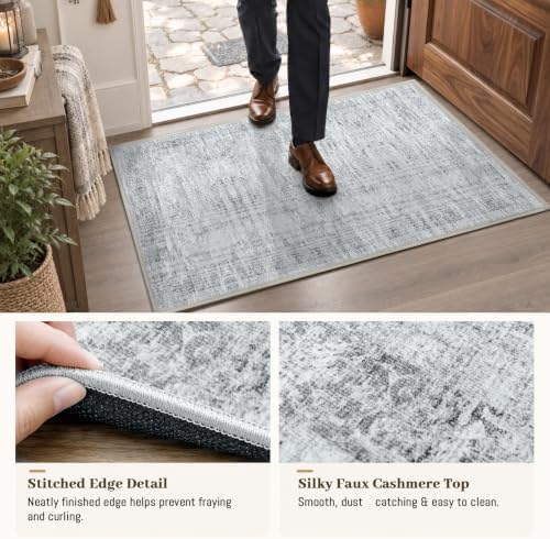 Area Rugs for Living Room Under Table 6x9 Washable Vintage Grey - Image 3