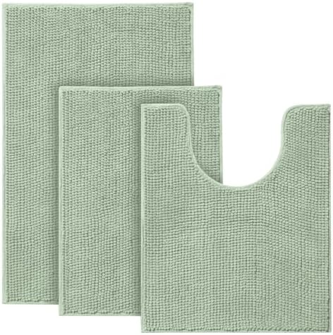 Urvoix Bathroom Rugs Sets 3 Piece, Chenille Bath Mat Set, Light Sage by Urvoix
