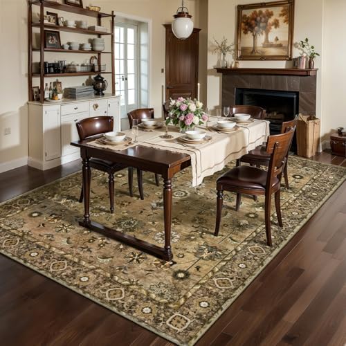 Brown 5x7 Washable Area Rugs for Living Room, Vintage Indoor Non Slip Rug - Image 6