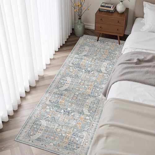 Madane Washable Runner Rug 2x6 Runners for Hallways Non Slip, Blue/Gold - Image 4
