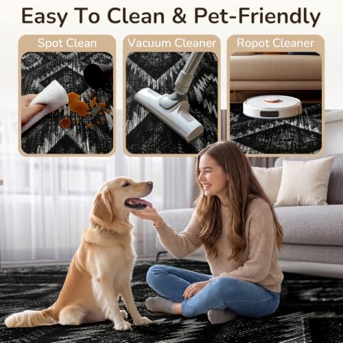 BESTSWEETIE 2'x6' Washable Area Rug for Living Room Runner Black - Image 6