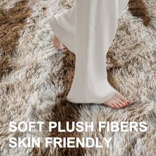 Area Rugs for Living Room, 5x7 Feet Soft Fluffy Shagg Plush Rug High Pile Large Indoor Modern Non-Slip Floor Carpet for Bedroom Nursery Kids Home Room Dorm Decor Aesthetic Tie-Dyed Khaki - Image 4