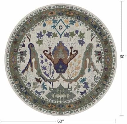 Area Rug for Living Room 5 Round Washable Floral Rug - Image 2