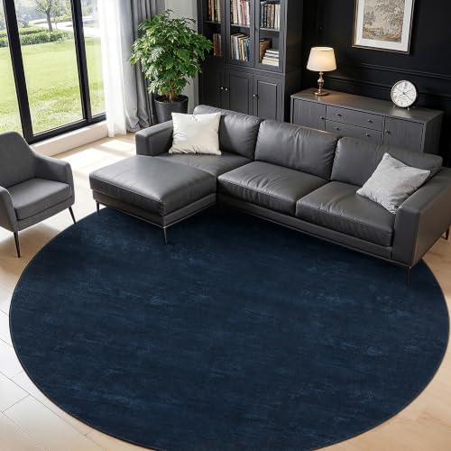 6 FT Washable Rug, Navy Blue Solid Round Rugs for Living Room & Bedroom by LIANLAM