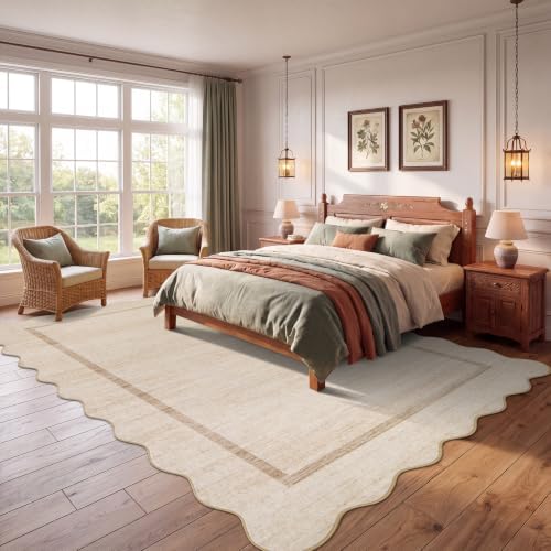 GarveeHome Scalloped Washable Rug 4x6 Living Room Area Rug, Oatmeal - Image 3