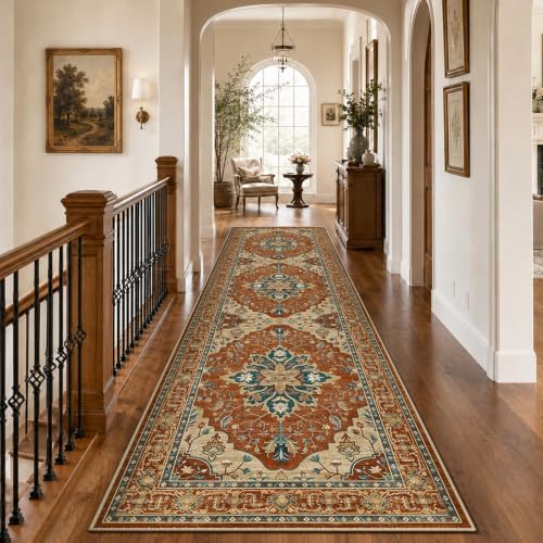 RELEANY Washable Area Rug, Runner 3'x10', Red/Orange/Blue/Brown - Image 2