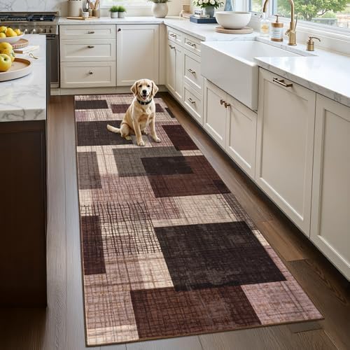 Washable 3x10 Modern Geometric Runner Rug for Hallway Kitchen Purple - Image 4