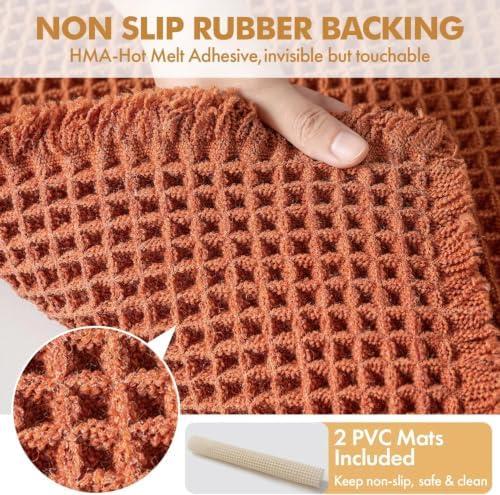 MIULEE Fall Orange Set of 2 Waffle Bathroom Rugs Bath Mat 17"x24"+17"x48" - Image 4