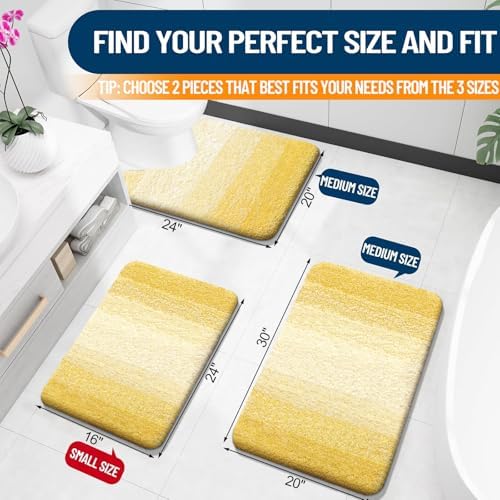 OLANLY Micorfiber Bathroom Rug Set 2 Piece, Absorbent Bath Mats, Yellow - Image 2