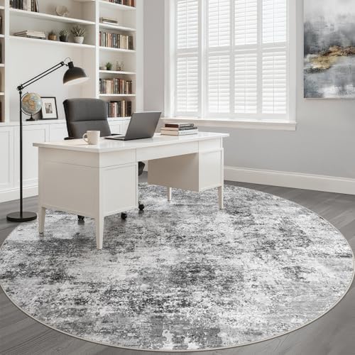 LOONGRUG Round Rug 10x10 Washable Neutral Modern Living Room Rug Black Gray - Image 7