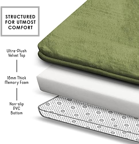 Clara Clark 3 Piece Bathroom Rugs Bath Mat Set, Velvet Memory Foam Bath Mats for Bathroom - Non-Slip, PVC Backing Bath Rugs, Washable - Dries Quickly, Green - Image 5