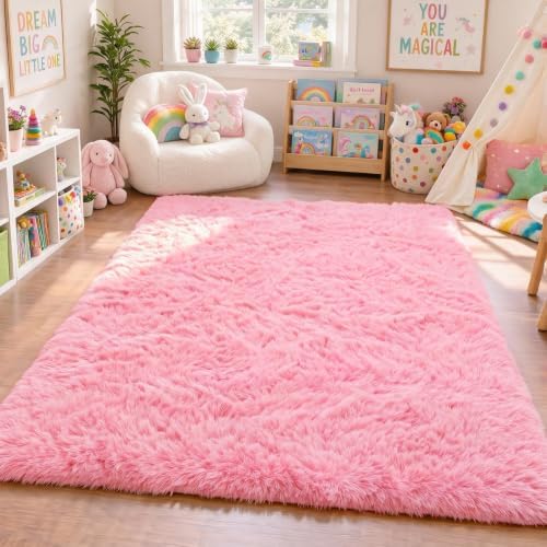 Plush Fluffy Rugs for Girls Bedroom Kid Room Pink Purple Living Room Carpet - Image 5
